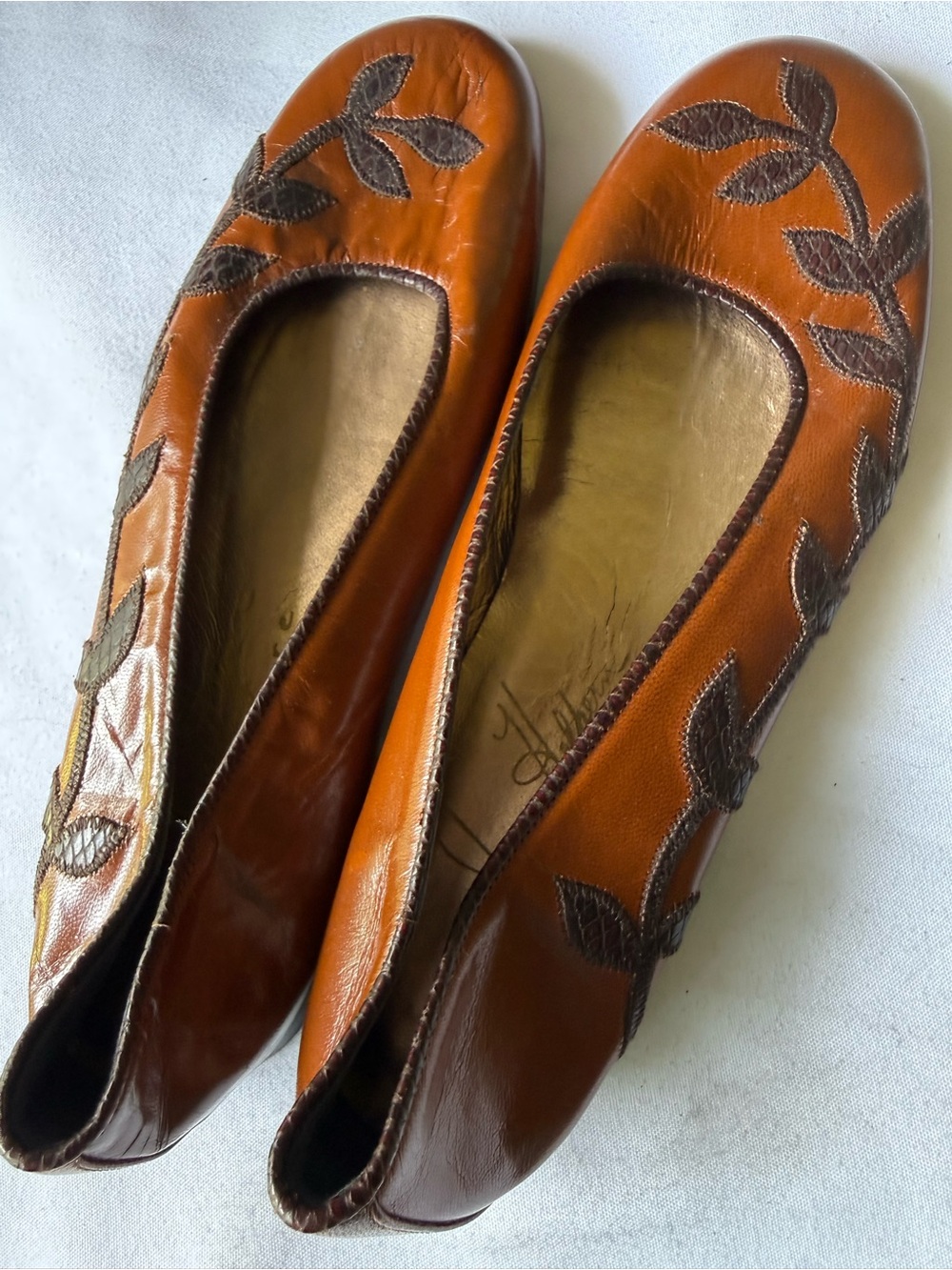 Vintage Embroidered Italian Leather Flats by Joan Helpern